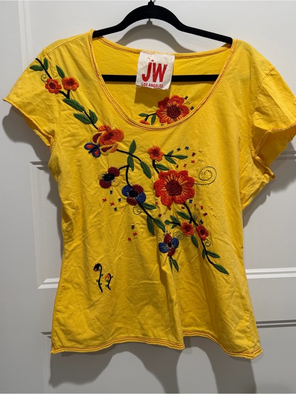 Johnny Was Yellow Floral Embroidered Women's Tee